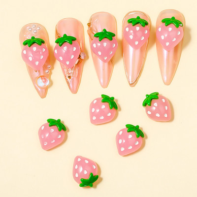 10kom Nail Art Kawayi Pink Slatka ravna poleđina Cabochon Strawberry Decor 3D dijelovi za privjeske za nokte DIY dodaci za ukrašavanje noktiju