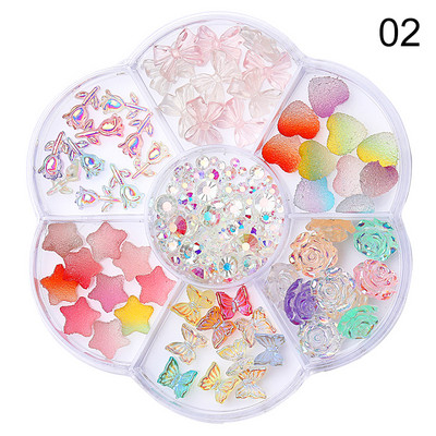 3D Pearl Stone Shell segaküünte kaunistus Lill Aurora Butterfly Rhinestone Bowsõlm professionaalsete tarvikute maniküüri jaoks
