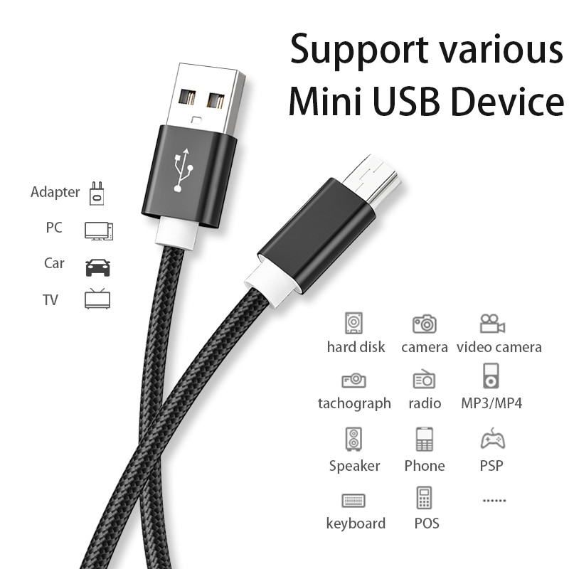 Mini USB į USB greito duomenų perdavimo įkrovimo laidas MP3 MP4 grotuvui Automobilinis DVR GPS skaitmeninis fotoaparatas HDD įkroviklis Mini USB laidas
