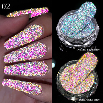 Reflective Flash Nail Sequin Reflection Blizgučiai pudra dribsniai Nagų dailės dekoravimas Sparkles Dust 2023 manikiūro priedai