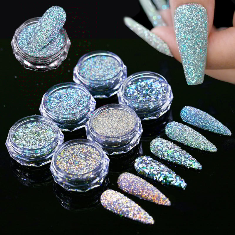 Reflective Flash Nail Sequin Reflection Blizgučiai pudra dribsniai Nagų dailės dekoravimas Sparkles Dust 2023 manikiūro priedai