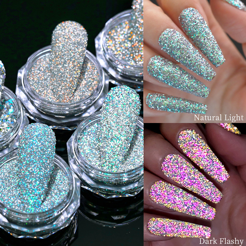 Reflective Flash Nail Sequin Reflection Blizgučiai pudra dribsniai Nagų dailės dekoravimas Sparkles Dust 2023 manikiūro priedai