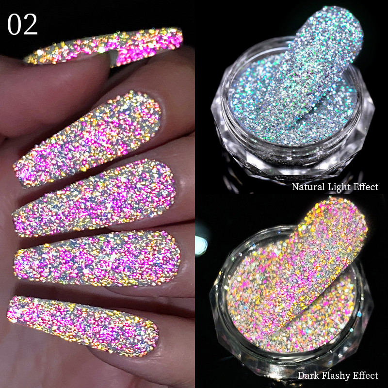 Reflective Flash Nail Sequin Reflection Blizgučiai pudra dribsniai Nagų dailės dekoravimas Sparkles Dust 2023 manikiūro priedai