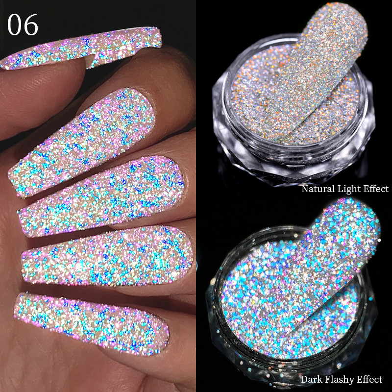 Reflective Flash Nail Sequin Reflection Blizgučiai pudra dribsniai Nagų dailės dekoravimas Sparkles Dust 2023 manikiūro priedai