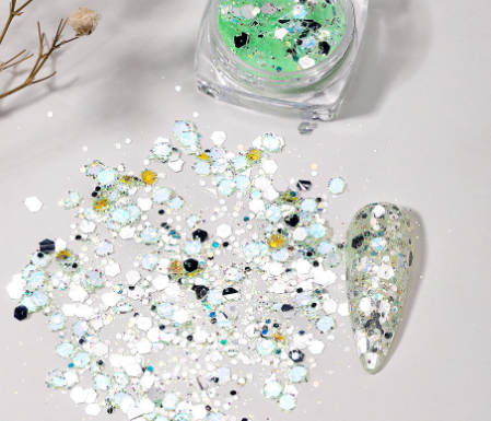 1g/kutija Bijelo Crno Zlato Mineralne ljuskice za nokte Ružičaste svjetlucave šljokice Nepravilnosti Paillette ukras Nail Art Manikura