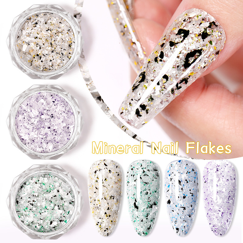 1g/kutija Bijelo Crno Zlato Mineralne ljuskice za nokte Ružičaste svjetlucave šljokice Nepravilnosti Paillette ukras Nail Art Manikura