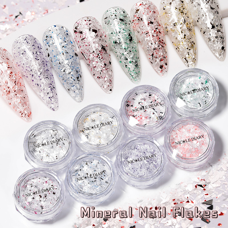 1g/kutija Bijelo Crno Zlato Mineralne ljuskice za nokte Ružičaste svjetlucave šljokice Nepravilnosti Paillette ukras Nail Art Manikura