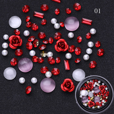 Rózsa piros gyanta virág körömbűvek fém lánc gyöngy pillangó gyöngy köröm ékszer fekete lila dekoráció barkács alkatrész köröm kellék