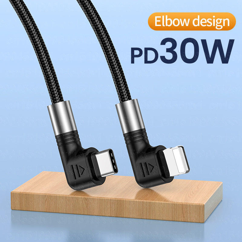 Dvigubas alkūnės PD30W USB C greito įkrovimo laidas, skirtas iPhone 14 13 12 Pro Max mobiliojo telefono kilmės įkroviklio kabelis Type-C duomenų laidas 2M
