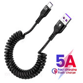 5A spyruoklinis USB tipo C laidas Greito įkrovimo mikro USB laidas skirtas Xiaomi Huawei Samsung Quick Charge USB C įkroviklio laidas 1/1.5M