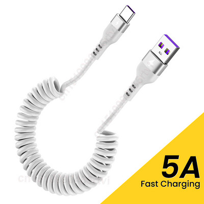 5A spyruoklinis USB tipo C laidas Greito įkrovimo mikro USB laidas skirtas Xiaomi Huawei Samsung Quick Charge USB C įkroviklio laidas 1/1.5M