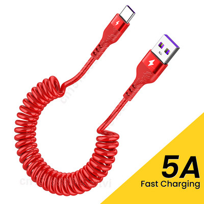 5A spyruoklinis USB tipo C laidas Greito įkrovimo mikro USB laidas skirtas Xiaomi Huawei Samsung Quick Charge USB C įkroviklio laidas 1/1.5M