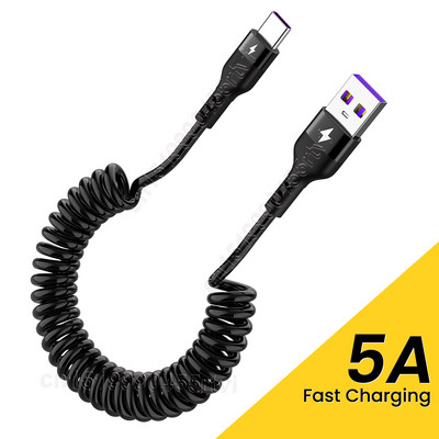 5A spyruoklinis USB tipo C laidas Greito įkrovimo mikro USB laidas skirtas Xiaomi Huawei Samsung Quick Charge USB C įkroviklio laidas 1/1.5M
