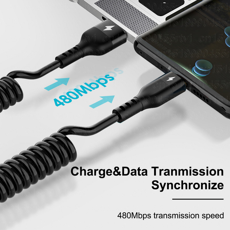 5A spyruoklinis USB tipo C laidas Greito įkrovimo mikro USB laidas skirtas Xiaomi Huawei Samsung Quick Charge USB C įkroviklio laidas 1/1.5M