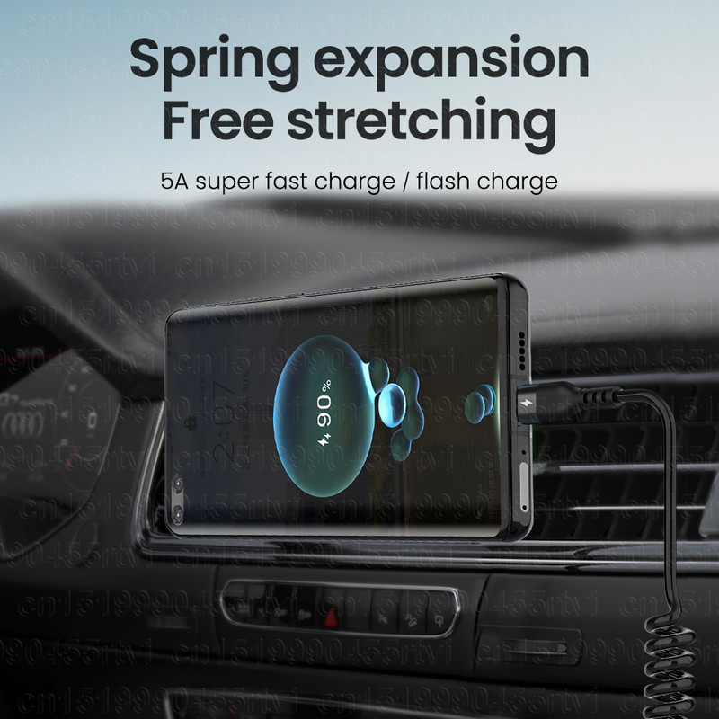 5A spyruoklinis USB tipo C laidas Greito įkrovimo mikro USB laidas skirtas Xiaomi Huawei Samsung Quick Charge USB C įkroviklio laidas 1/1.5M