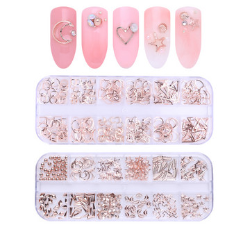 12 решетки/кутия Цветни кристали Изкуство за нокти Стрази Акрилни камъни за нокти Плосък гръб Блестящи връхчета 3D декорации за изкуство за нокти