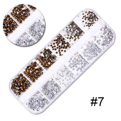 12 tinklelių / dėžutė Spalvingi kristalai Nagų dailė Kalnų krištolas akrilas Nagų akmenukai Plokščia nugara Blizgūs galiukai 3D nagų dailės dekoracijos