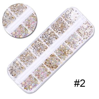 12 tinklelių / dėžutė Spalvingi kristalai Nagų dailė Kalnų krištolas akrilas Nagų akmenukai Plokščia nugara Blizgūs galiukai 3D nagų dailės dekoracijos