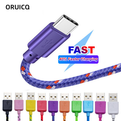 USB Type C kábel Nylon fonott 1M 2M 3M Data Sync gyorstöltő USB C kábel Samsung S9 S10 Xiaomi mi8 Huawei P30 Type-c készülékhez