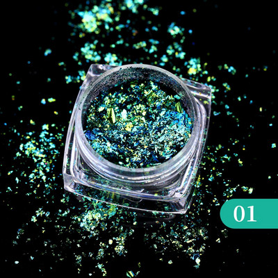 Tamsiai mėlyna chameleono nagų dribsnių pudra auksinė sidabrinė aliuminio folija lipdukas UV gelio lakas palietė nagų blizgučiai dulkių dekoravimas