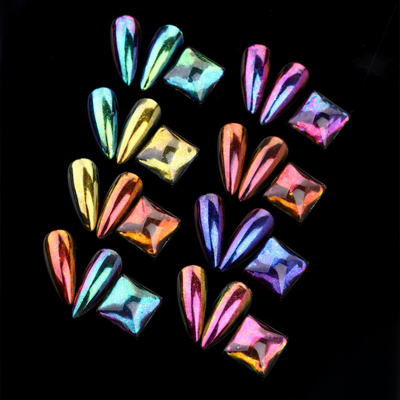 Tamsiai mėlyna chameleono nagų dribsnių pudra auksinė sidabrinė aliuminio folija lipdukas UV gelio lakas palietė nagų blizgučiai dulkių dekoravimas