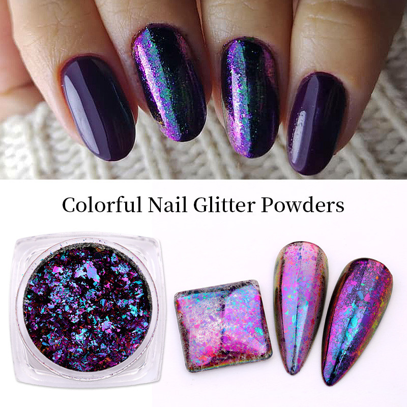 Tamsiai mėlyna chameleono nagų dribsnių pudra auksinė sidabrinė aliuminio folija lipdukas UV gelio lakas palietė nagų blizgučiai dulkių dekoravimas