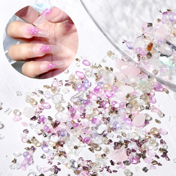 Μικτού μεγέθους ακανόνιστες χάντρες νυχιών Πέτρα Μίνι γυαλί ροζ μωβ 3D Διακόσμηση νυχιών Glitter κοσμήματα γούρια από στρας