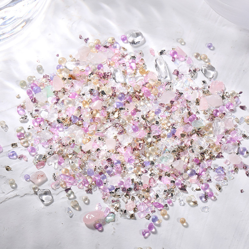 Mišraus dydžio netaisyklingi nagų karoliukai Akmuo Mini Stiklas Rožinė Violetinė 3D Nagų dailės puošmena Blizgučiai Kalnų krištolo papuošalai Priedai