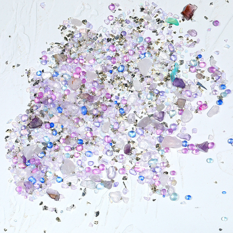 Mišraus dydžio netaisyklingi nagų karoliukai Akmuo Mini Stiklas Rožinė Violetinė 3D Nagų dailės puošmena Blizgučiai Kalnų krištolo papuošalai Priedai