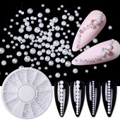 Perle Albe Margele pentru unghii Stras Mărimi amestecate Sfaturi pentru unghii Frumusețe 3d Nail Art Decor în cutie DIY Manichiură Nail Charms