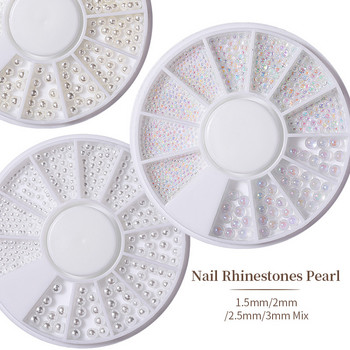 Πέρλες Λευκές χάντρες νυχιών Rhinestone Mix Sizes Nail Tips Beauty 3d Nail Art διακόσμηση σε κουτί DIY Μανικιούρ Νυχιών Γούρια