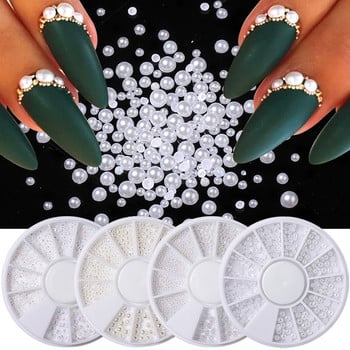 Перли Бели мъниста за нокти Смесени размери от кристали Съвети за нокти Красота 3d Декорация за нокти в кутия Направи си сам Маникюр Талисмани за нокти