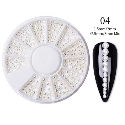 Perle Albe Margele pentru unghii Stras Mărimi amestecate Sfaturi pentru unghii Frumusețe 3d Nail Art Decor în cutie DIY Manichiură Nail Charms