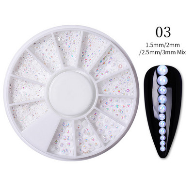 Perle Albe Margele pentru unghii Stras Mărimi amestecate Sfaturi pentru unghii Frumusețe 3d Nail Art Decor în cutie DIY Manichiură Nail Charms