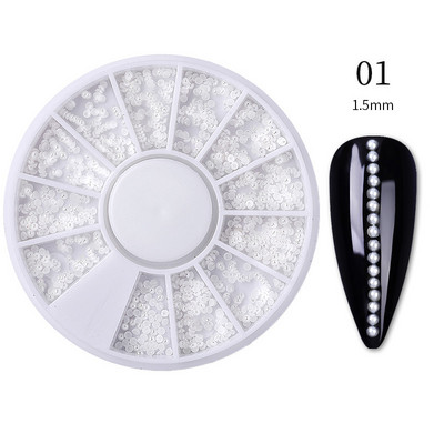 Perle Albe Margele pentru unghii Stras Mărimi amestecate Sfaturi pentru unghii Frumusețe 3d Nail Art Decor în cutie DIY Manichiură Nail Charms