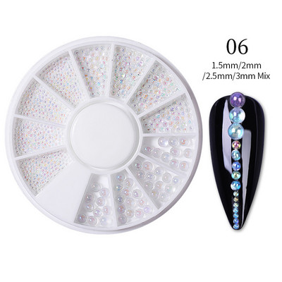 Perle Albe Margele pentru unghii Stras Mărimi amestecate Sfaturi pentru unghii Frumusețe 3d Nail Art Decor în cutie DIY Manichiură Nail Charms