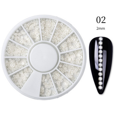 Perle Albe Margele pentru unghii Stras Mărimi amestecate Sfaturi pentru unghii Frumusețe 3d Nail Art Decor în cutie DIY Manichiură Nail Charms