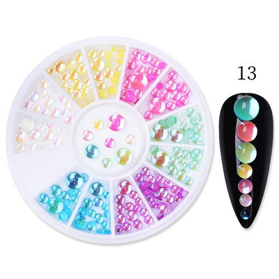 Perle Albe Margele pentru unghii Stras Mărimi amestecate Sfaturi pentru unghii Frumusețe 3d Nail Art Decor în cutie DIY Manichiură Nail Charms