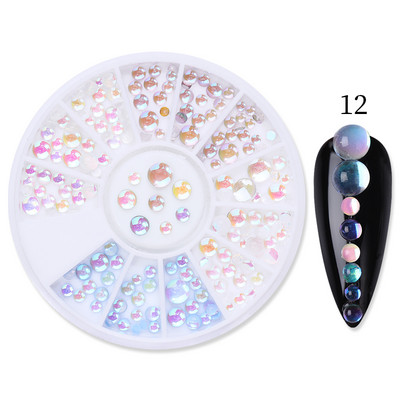 Perle Albe Margele pentru unghii Stras Mărimi amestecate Sfaturi pentru unghii Frumusețe 3d Nail Art Decor în cutie DIY Manichiură Nail Charms