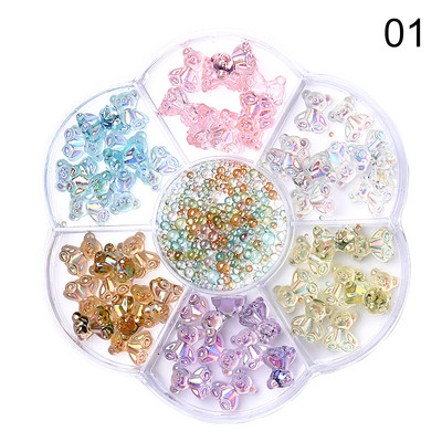 Perle Albe Margele pentru unghii Stras Mărimi amestecate Sfaturi pentru unghii Frumusețe 3d Nail Art Decor în cutie DIY Manichiură Nail Charms