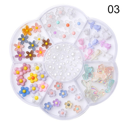 Perle Albe Margele pentru unghii Stras Mărimi amestecate Sfaturi pentru unghii Frumusețe 3d Nail Art Decor în cutie DIY Manichiură Nail Charms