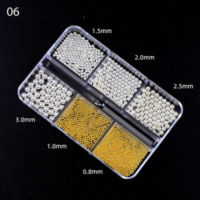 Perle Albe Margele pentru unghii Stras Mărimi amestecate Sfaturi pentru unghii Frumusețe 3d Nail Art Decor în cutie DIY Manichiură Nail Charms