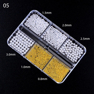 Perle Albe Margele pentru unghii Stras Mărimi amestecate Sfaturi pentru unghii Frumusețe 3d Nail Art Decor în cutie DIY Manichiură Nail Charms