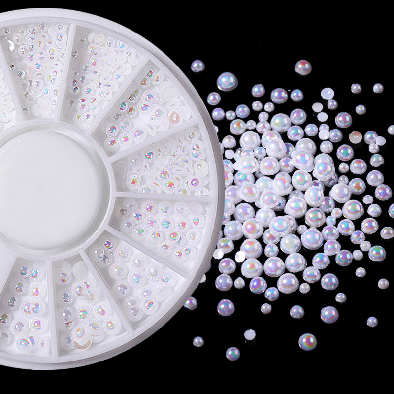 Perle Albe Margele pentru unghii Stras Mărimi amestecate Sfaturi pentru unghii Frumusețe 3d Nail Art Decor în cutie DIY Manichiură Nail Charms