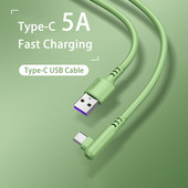 Cot de 90 de grade 5A Cablu tip C Încărcător de încărcare rapidă Cablu USB pentru Huawei P40 Xiaomi Redmi Accesorii pentru telefonul mobil Cablu USB C