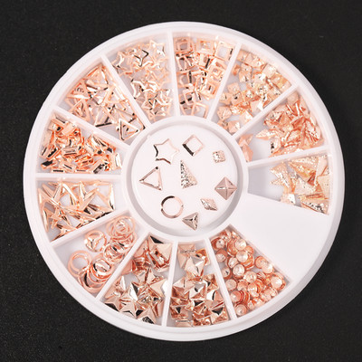 Geometrija od ružičastog zlata Zakovice od legure za nokte Kameleon kamen za nokte Rhinestone Male nepravilne perle 3D ukrasi za nokte u obliku kotača