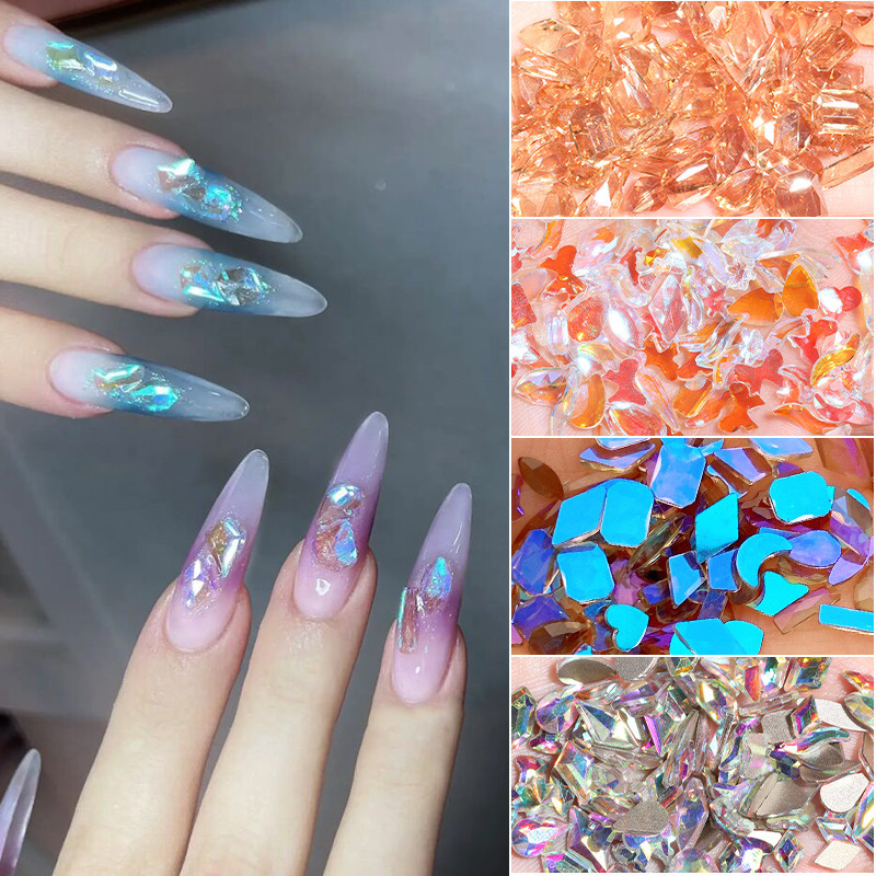 Kristali, prozirno AB staklo, kamenčići s kamenčićima, jednobojni ukrasi za nokte s ravnom stražnjom stranom Šareni zrnati trodimenzionalni ukrasi za nokte