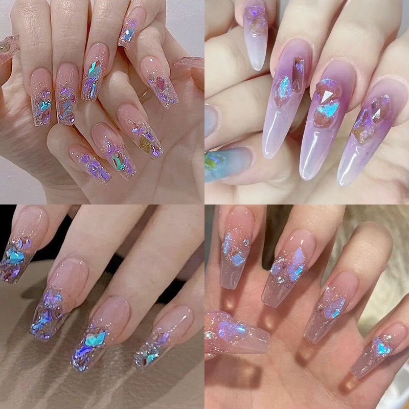 Kristali, prozirno AB staklo, kamenčići s kamenčićima, jednobojni ukrasi za nokte s ravnom stražnjom stranom Šareni zrnati trodimenzionalni ukrasi za nokte