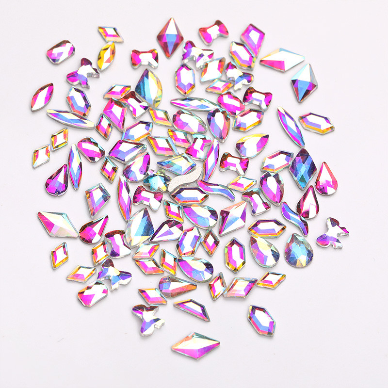 Kristali, prozirno AB staklo, kamenčići s kamenčićima, jednobojni ukrasi za nokte s ravnom stražnjom stranom Šareni zrnati trodimenzionalni ukrasi za nokte