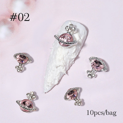 10 tk Punane valge Saturn Planet Küünevõlusid Liblikad Needid Kalliskivid 3D Küünte kaunistused Ehted Kristallküünte Rhinestone maniküür